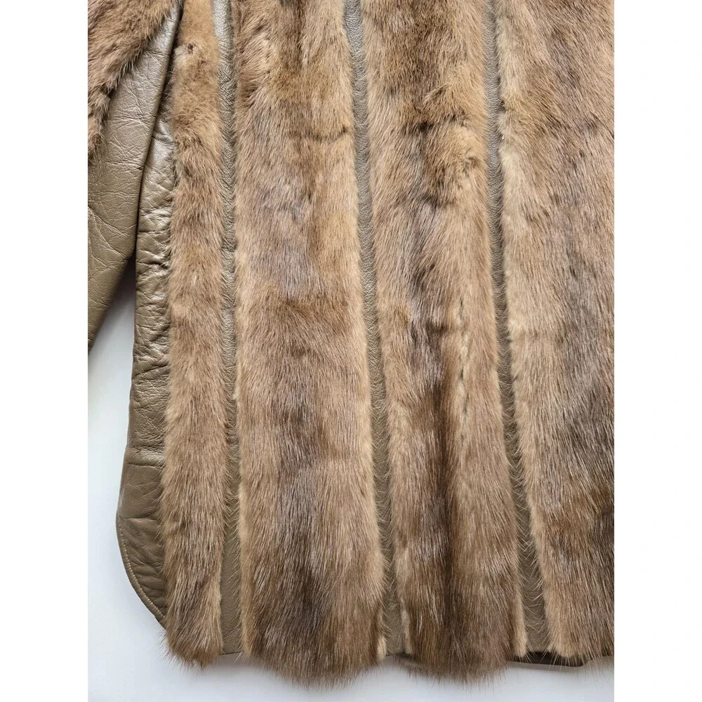 Vintage brown leather and genuine mink fur‎ button-up coat - womens M-L